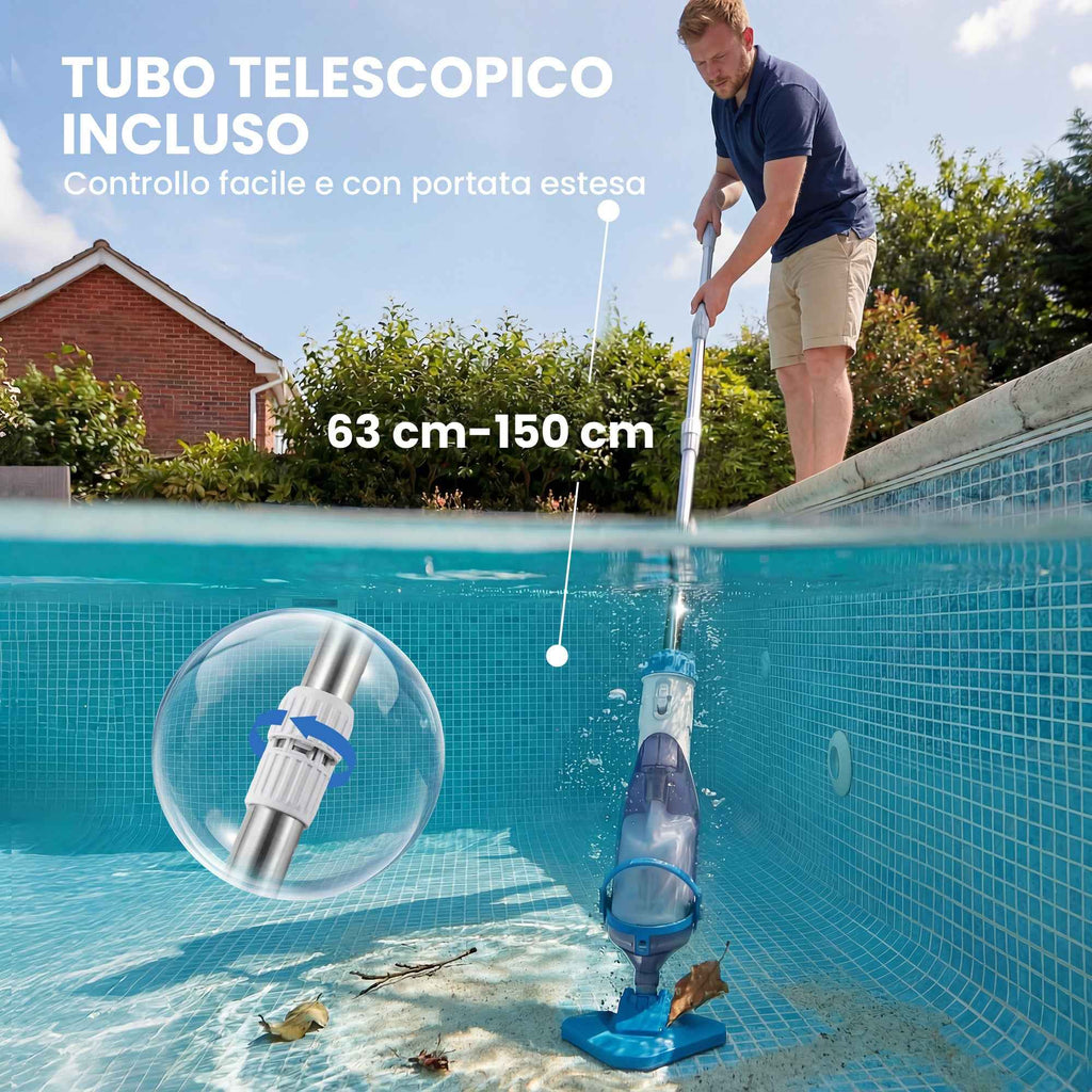 Outsunny Cordless Pool Vacuum Cleaner with Brush and Filters, Made of ABS and Aluminum, 90x24x13.5 cm, Blue
