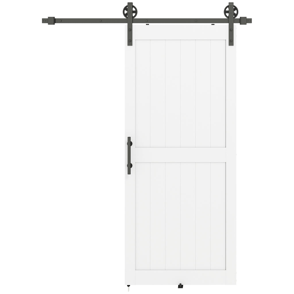 Country Style Sliding Door with Track and Handle, Wood and Steel, 183x0.6x4 cm, Black and White
