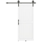 Country Style Sliding Door with Track and Handle, Wood and Steel, 183x0.6x4 cm, Black and White