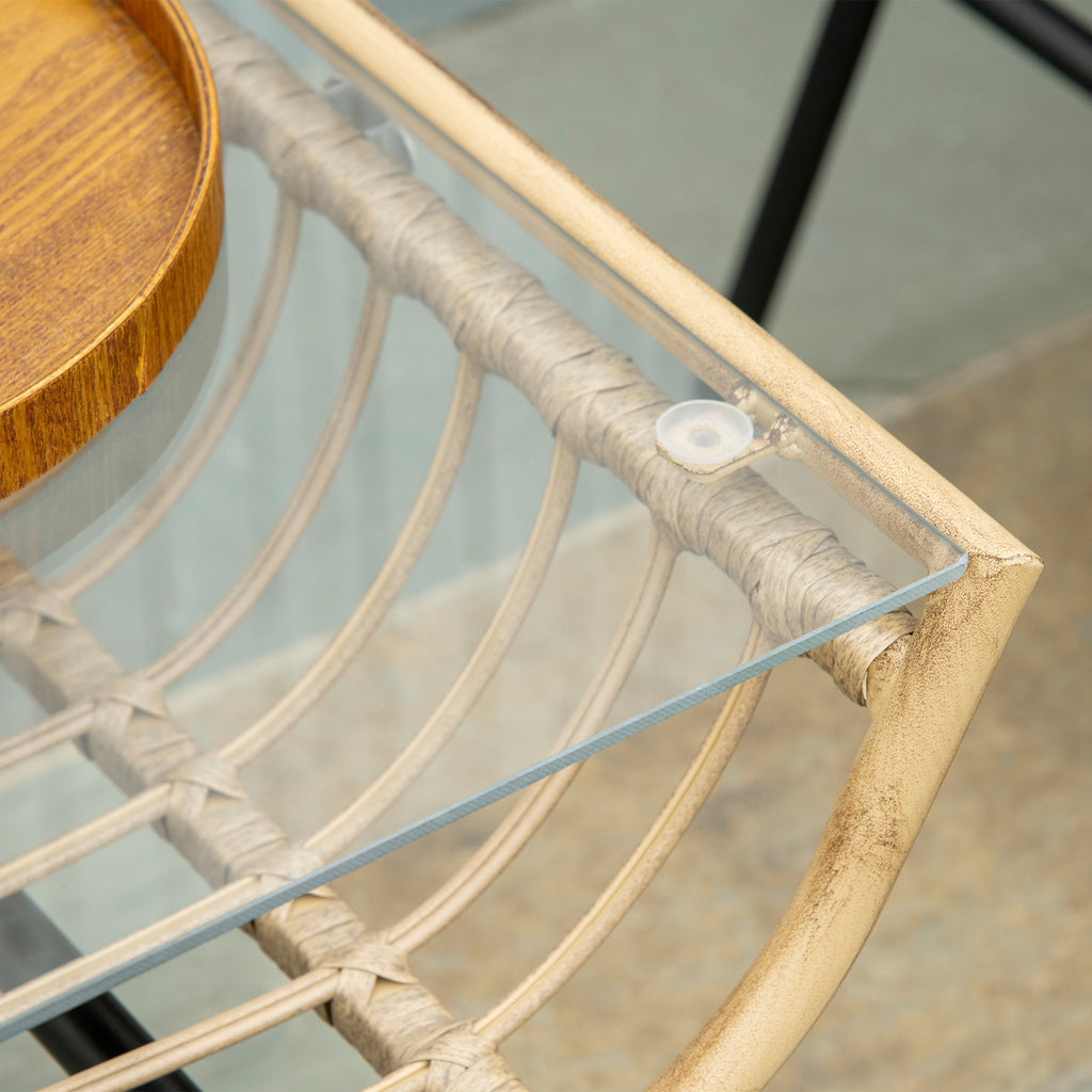 4-piece garden set in PE rattan and metal with sofa, 2 chairs and coffee table, Beige