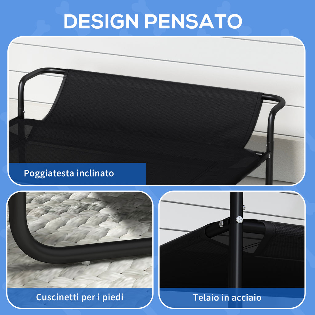 PawHut Raised Outdoor Dog Bed with Headrest for Small and Medium Dogs, 91 x 69 x 29 cm, Black