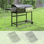 Charcoal and Gas Barbecue with 3 Burners and Lid, Thermometer, Wheels and Shelves, Black