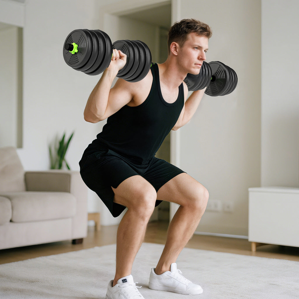 3-in-1 Barbell Set with 16 Weight Plates and Non-Slip Handle, 140x22x22 cm, Green