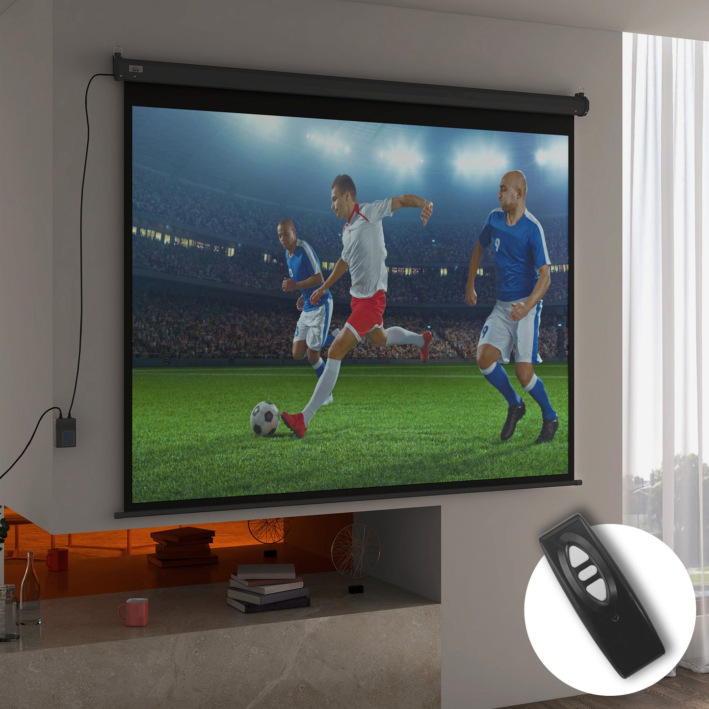 Projector Screen 100"  4:3 Format Adjustable with Remote Control, 203x152cm, Black