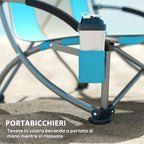 Set of 2 Folding Beach Chairs with Armrests, Cup Holder and Carrying Bag, Blue