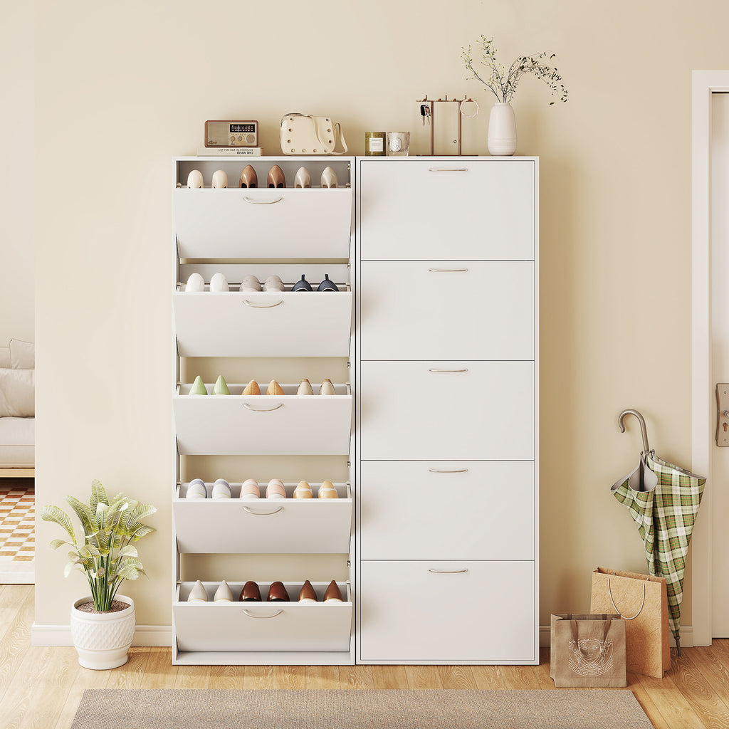 HOMCOM 5-Door Anti-Tip Wooden Shoe Rack, 65x17x180.5 cm, White