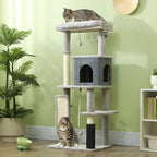 132cm High Multi-Level Cat Tree with House, Bed, Scratching Posts, Brush and Ball, Grey