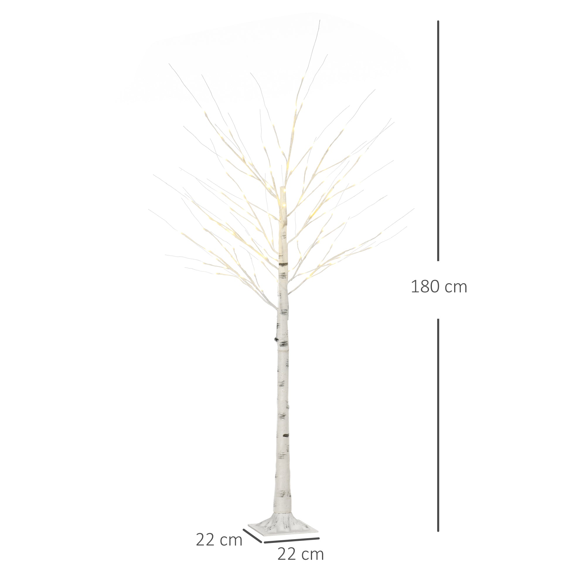 White Christmas Tree with LED Lights and 12 Branches for Indoor and Outdoor Use, in PP and Metal, 22x22x180 cm