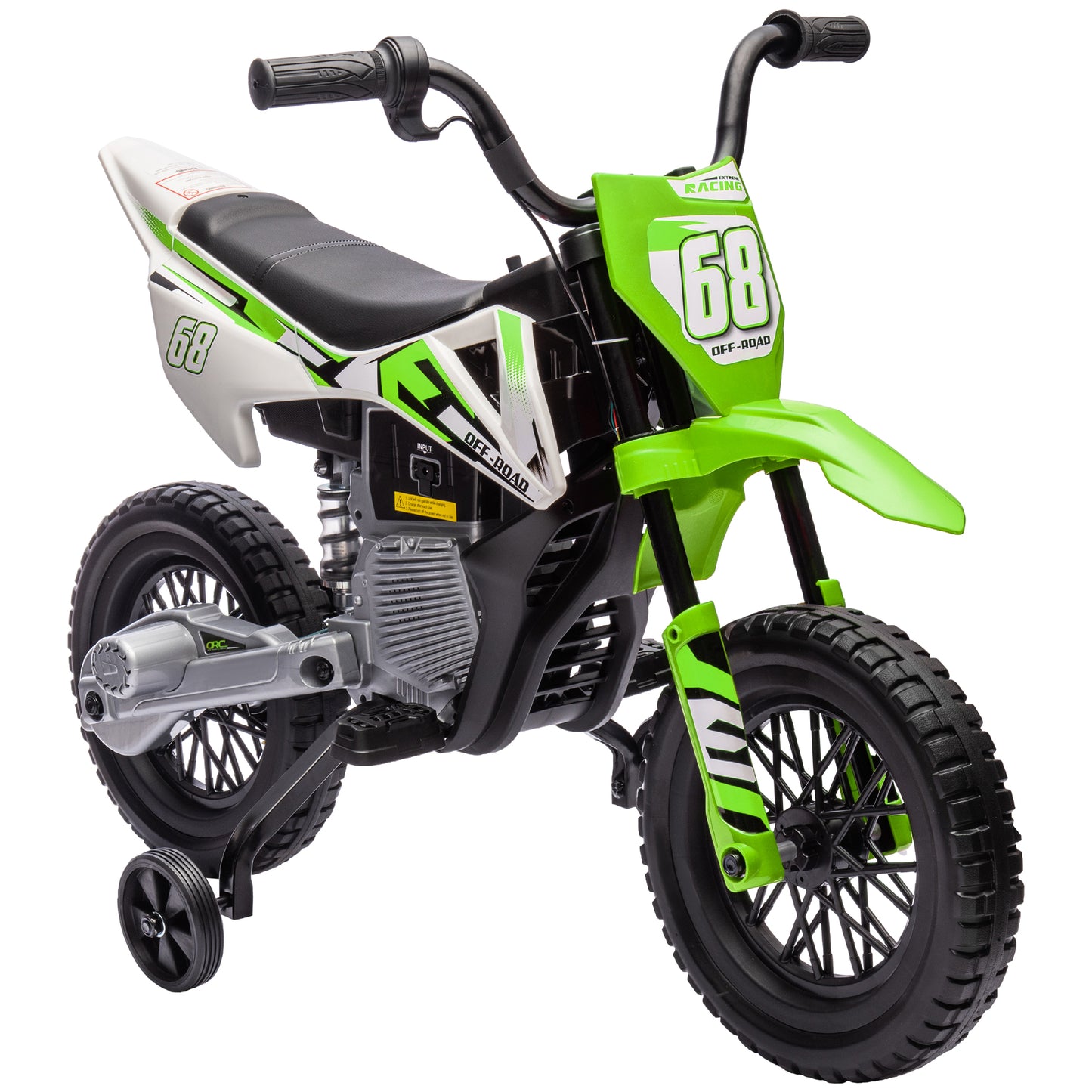 Children's Electric Motorcycle with Wheels and Charge Indicator, in PP and Metal, 107x56x70 cm, Green