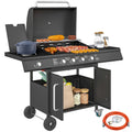 Gas Barbecue with Side Burner, Table and Cabinet, in Steel and PP, 129.5x56x110 cm, Black