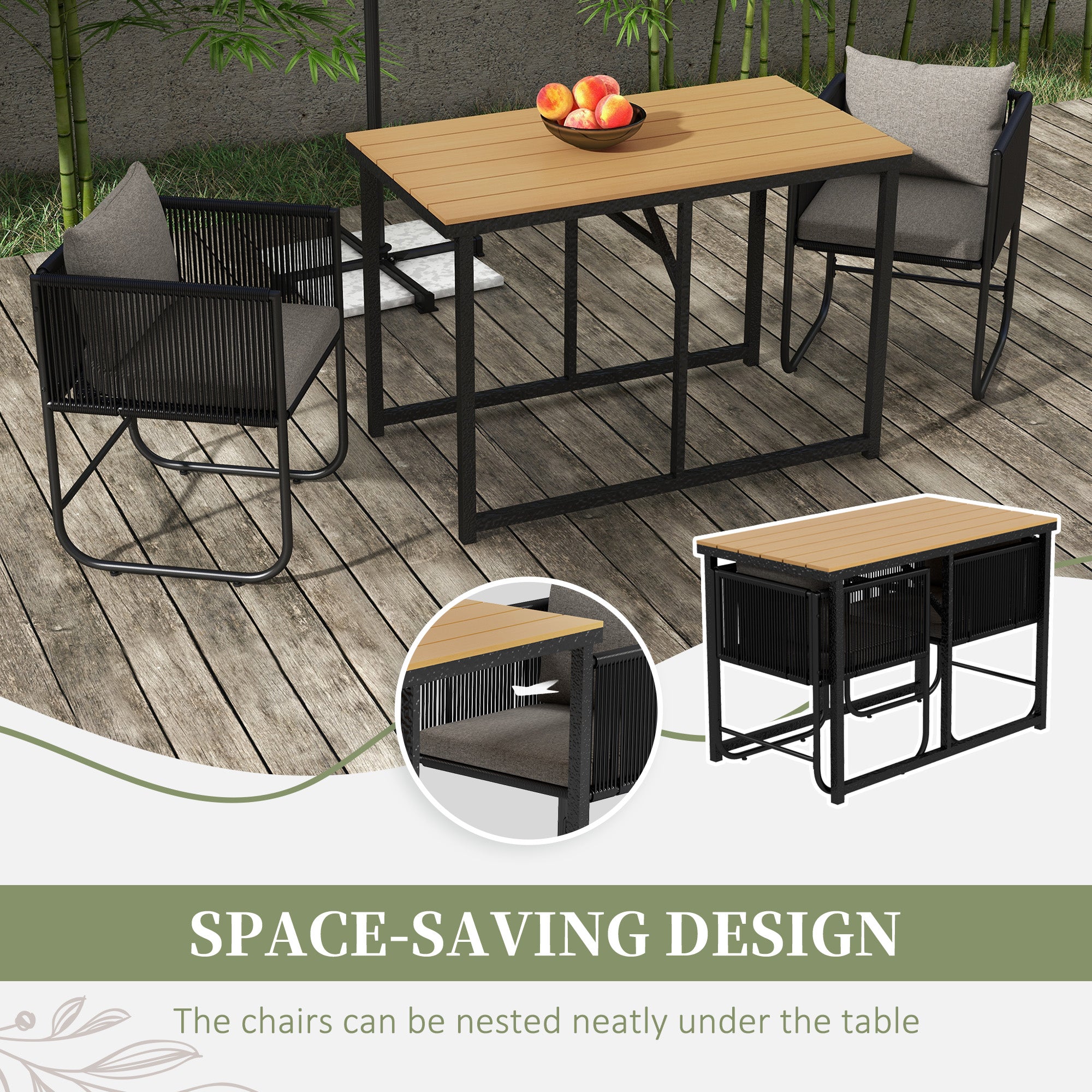 Opulent 3-Piece Garden Set by Outsunny: 2 Luxurious Chairs (50x51.5x67 cm) & Elegant Table (110x60x75 cm) in Composite Wood - Borgè