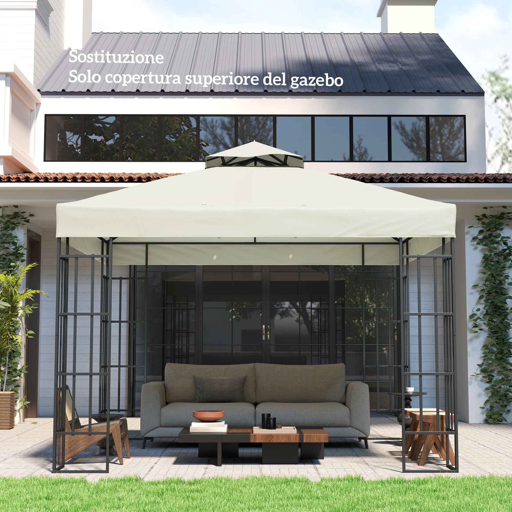 Outsunny 3x3m UPF30+ 2-Tier Garden Gazebo Cover in Light Grey Polyester