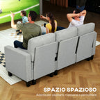 3-Seater Sofa Bed with Chaise and Storage Space, Linen-Effect Fabric, 197x129x85 cm, Grey and Black