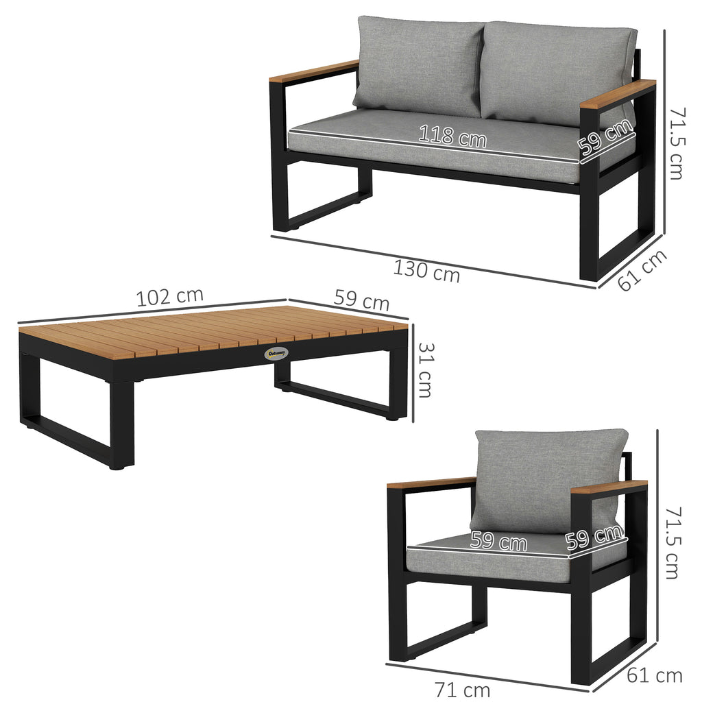 Outsunny garden living room with outdoor sofa, 2 armchairs and aluminum table, gray - Borgè