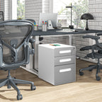 3 Drawer Office Chest with Lock, Wheels, A4, Legal and Letter Size Document Holder, Light Grey