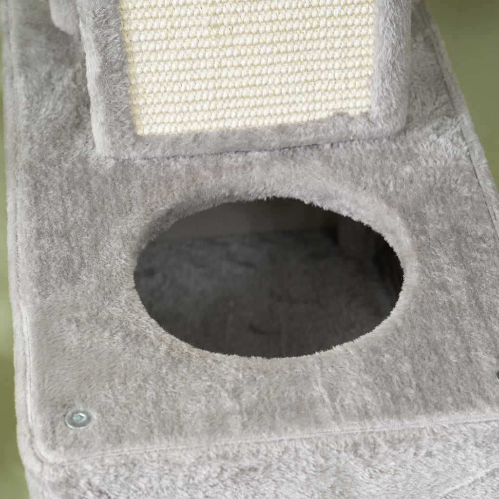 PawHut Cat Tree 206cm Tall with 4 Scratching Posts, Caves, Baskets, Hammocks, for 1-3 Kittens 6kg, Light Grey