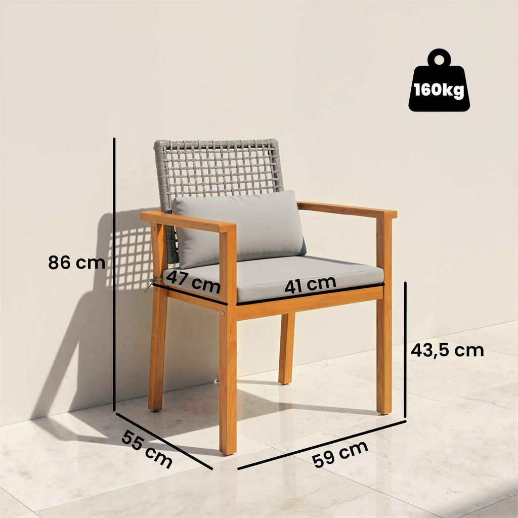 Outsunny Set of 2 Acacia Wood Garden Chairs with Cushions, Natural Wood