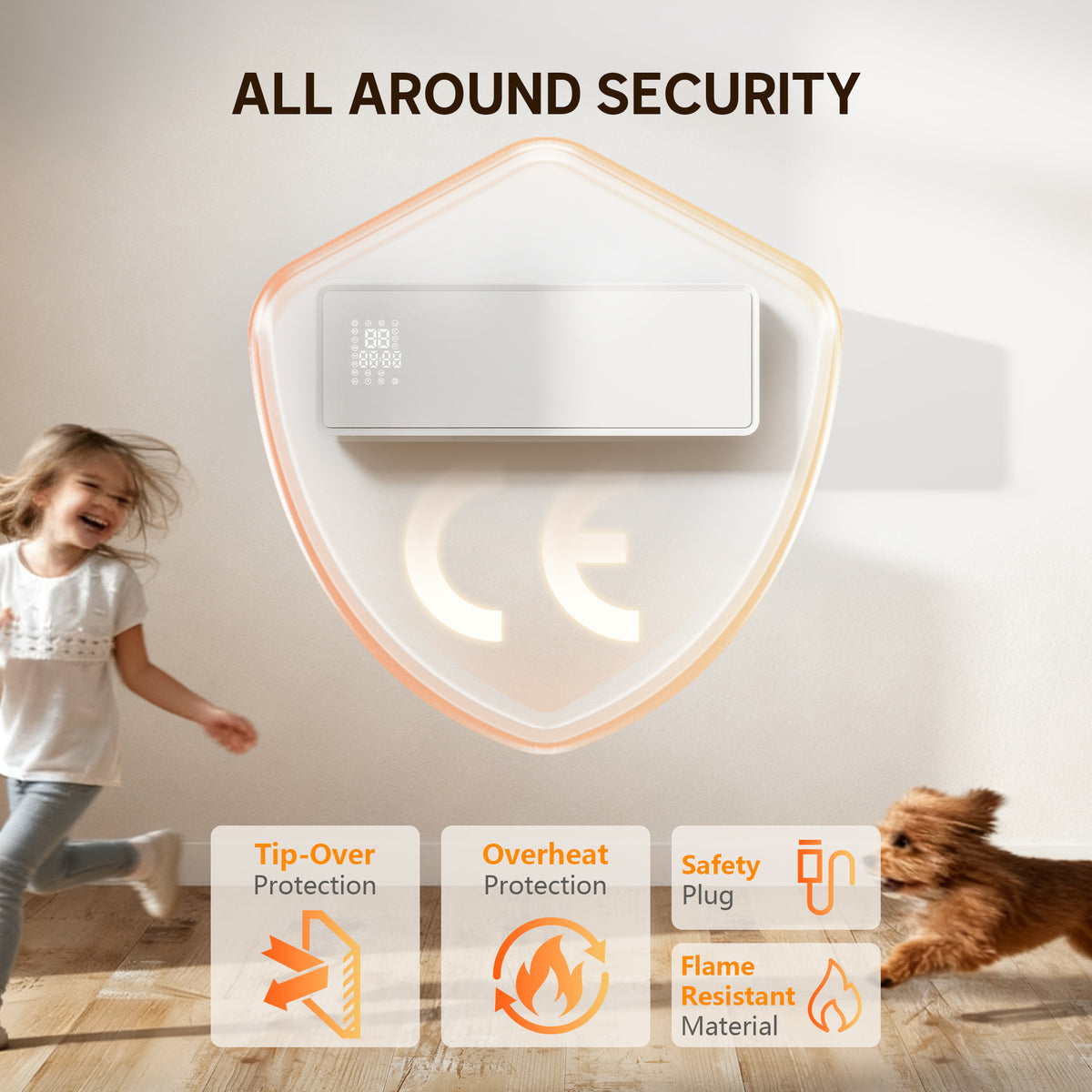 2000W Wall-Mounted Ceramic Heater with 3 Modes, Adjustable Temperature, Timer, Remote Control, Child Lock, White