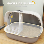 Closed Cat Litter Box with Cat Flap and Scoop, in PP, 58x46x39 cm, Light Gray and White