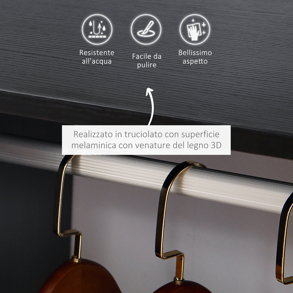 Coat Stand with Aluminum Bar and 2 Open Shelves, Chipboard, 60x40x128 cm, Black