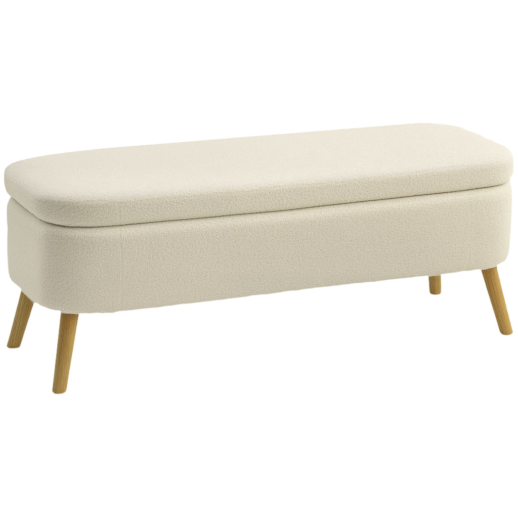 65L Storage Bench in Teddy Fabric and Wooden Legs, 120x42x45 cm, Beige