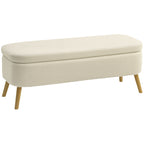 65L Storage Bench in Teddy Fabric and Wooden Legs, 120x42x45 cm, Beige