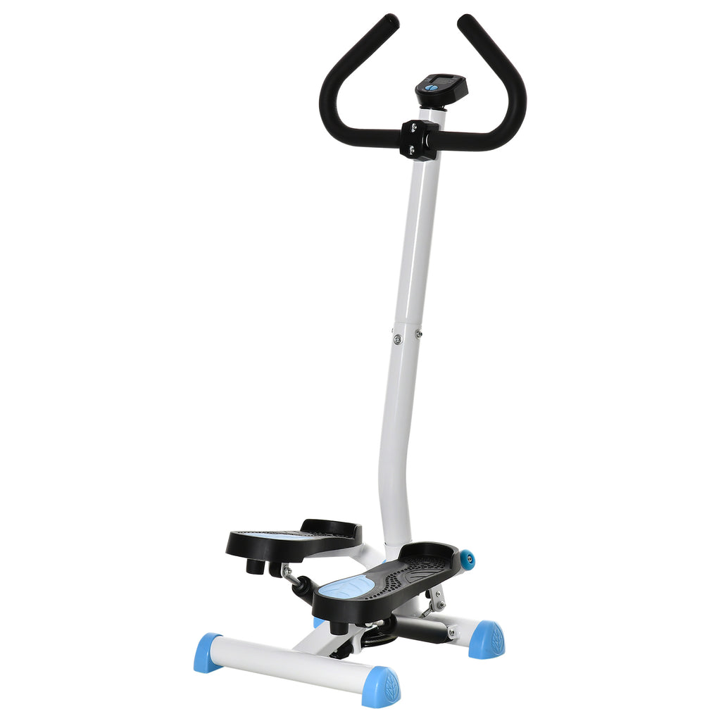 Stepper with Handlebar, Non-Slip Pedals and LCD Monitor, in Steel and ABS, 55x44x108 cm, White Black and White