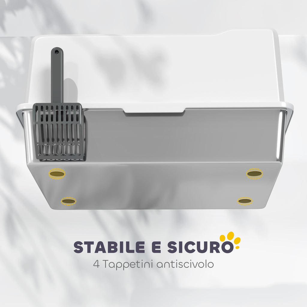 Waterproof Cat Litter Box with Raised Sides, Tray and Scoop, Made of ABS, 71x50.8x35.5 cm, White