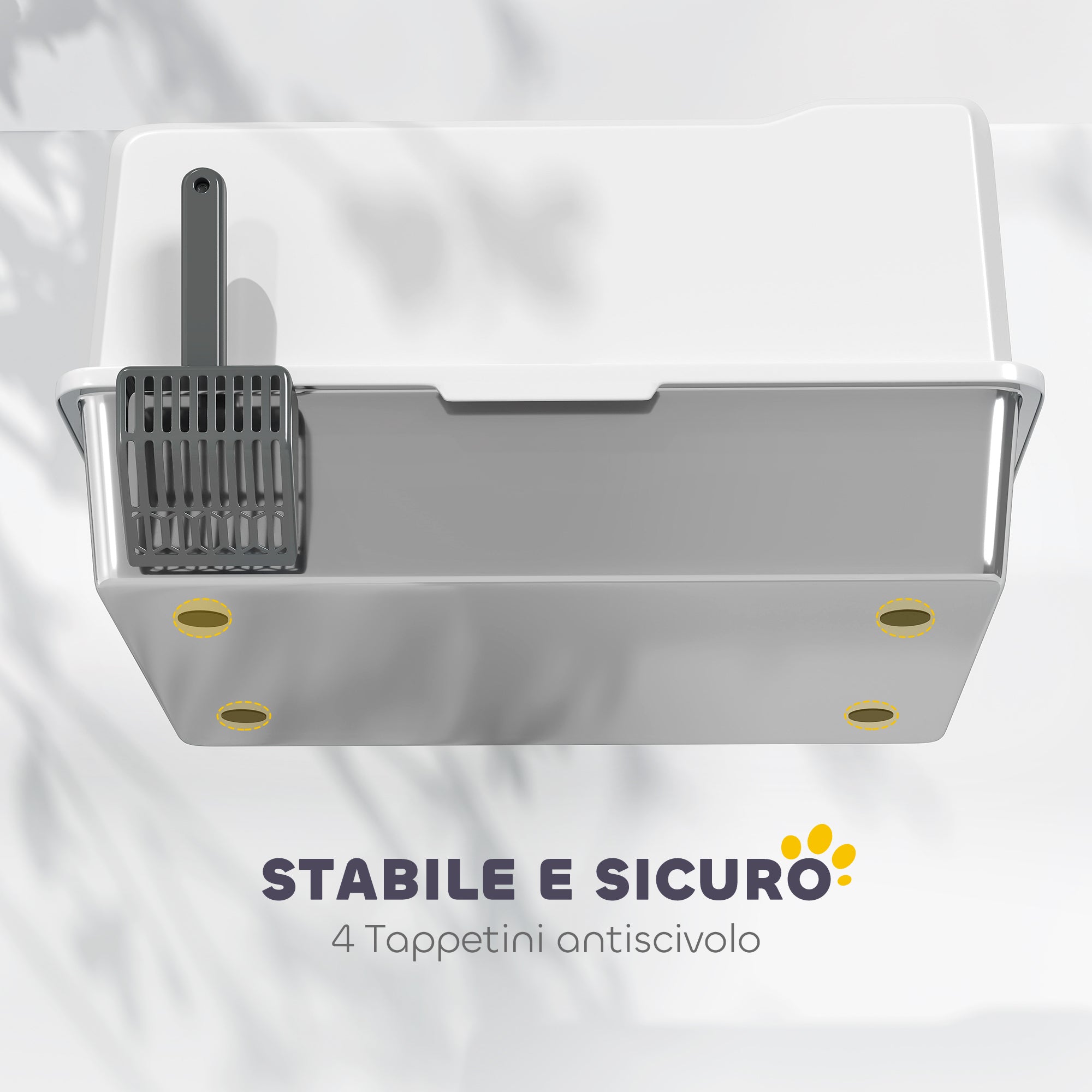 Waterproof Cat Litter Box with Raised Sides, Tray and Scoop, Made of ABS, 71x50.8x35.5 cm, White