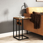 Expandable C-Shaped Coffee Table with 2 Charging Stations, Wood and Metal, 39x29x57 cm, Black and Brown