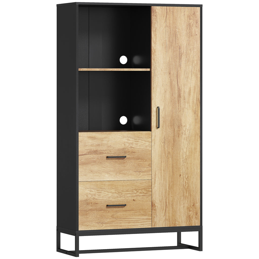 Modern Kitchen Sideboard with 2 Drawers, 2 Shelves and a Cabinet, 88x35x160 cm, Wood and Black