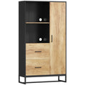 Modern Kitchen Sideboard with 2 Drawers, 2 Shelves and a Cabinet, 88x35x160 cm, Wood and Black