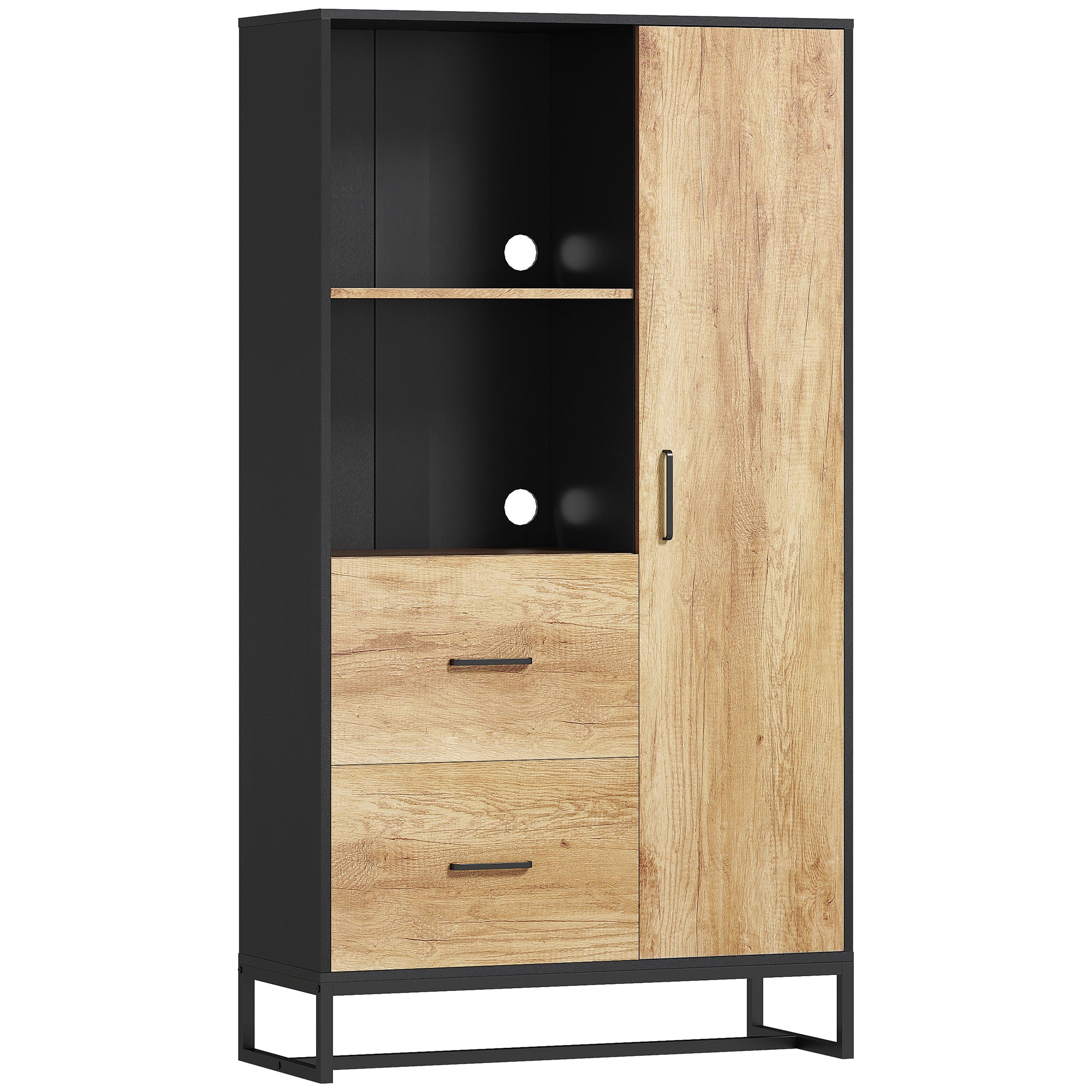 Modern Kitchen Sideboard with 2 Drawers, 2 Shelves and a Cabinet, 88x35x160 cm, Wood and Black