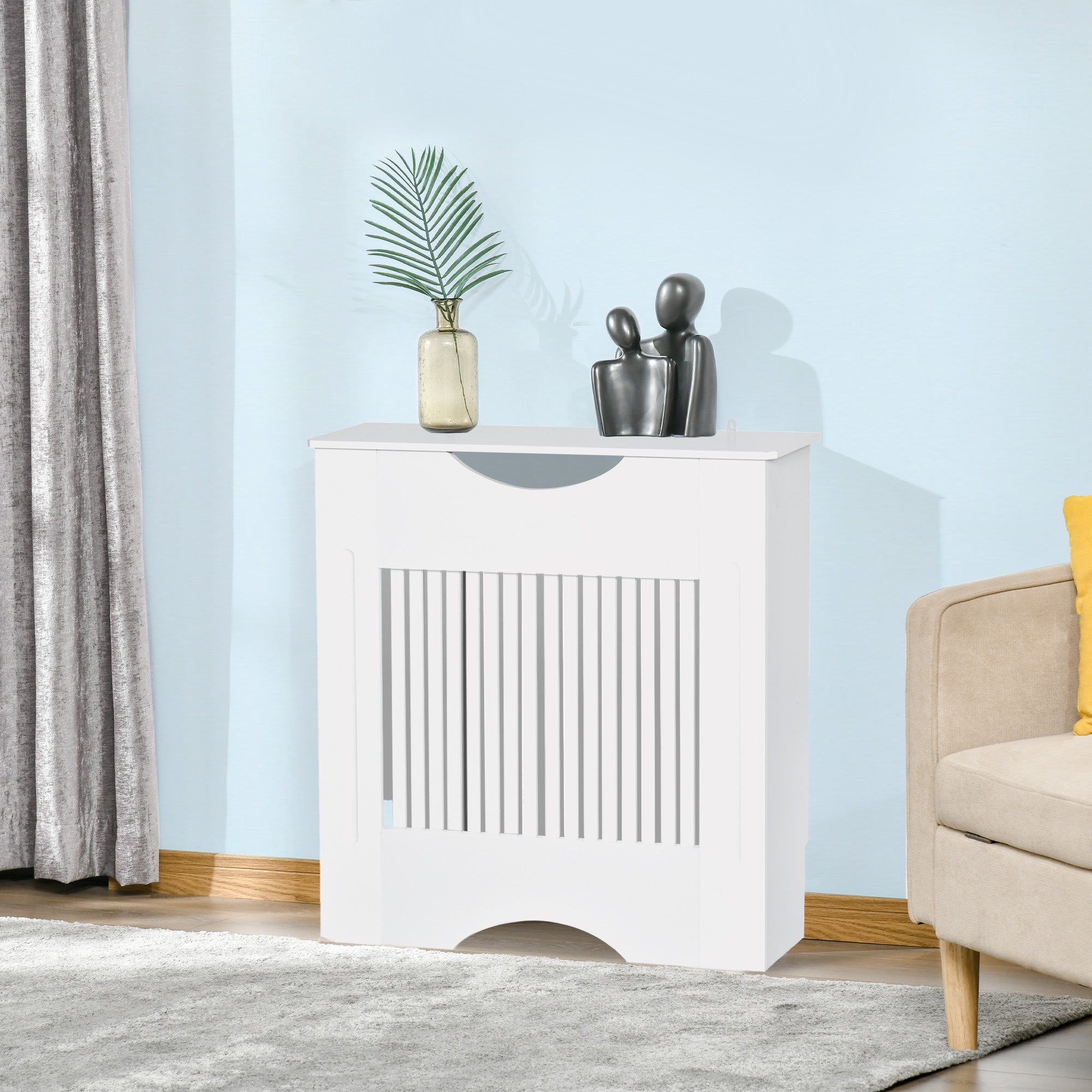White MDF Radiator Cover with Support Top and Anti-Tip Design, 78x19x82 cm