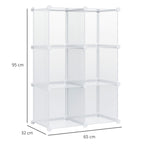 Mobile Space-saving Modular Shoe Rack, 6 Cubes in PP Plastic, 65x32x162 cm, Transparent