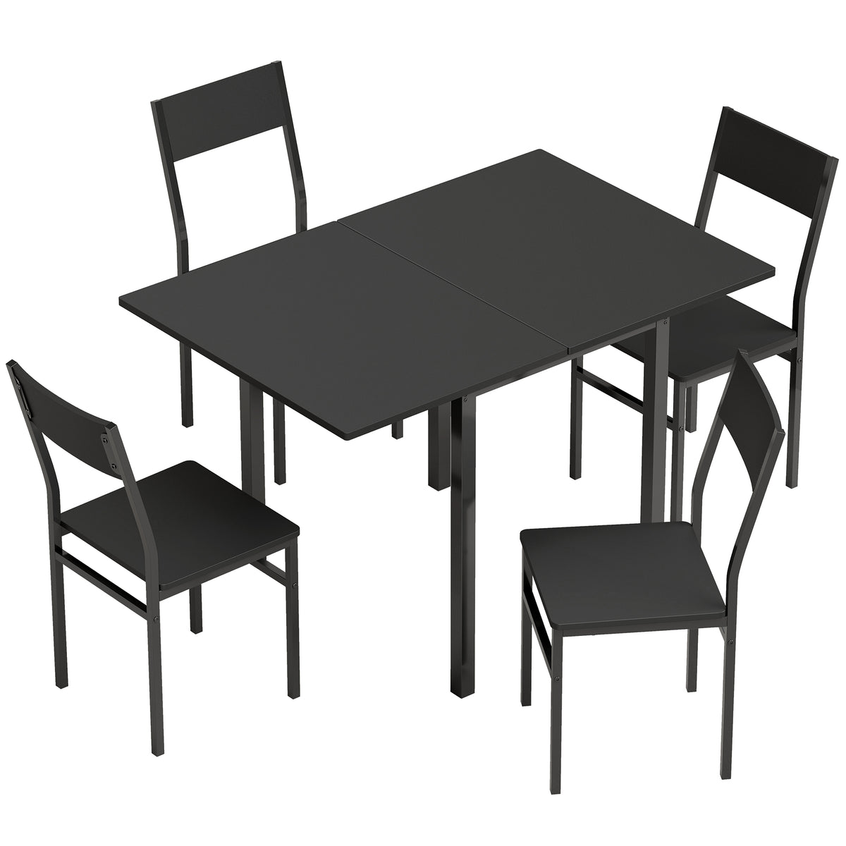 HOMCOM Extendable Dining Table and 4 Stackable Chairs, Black