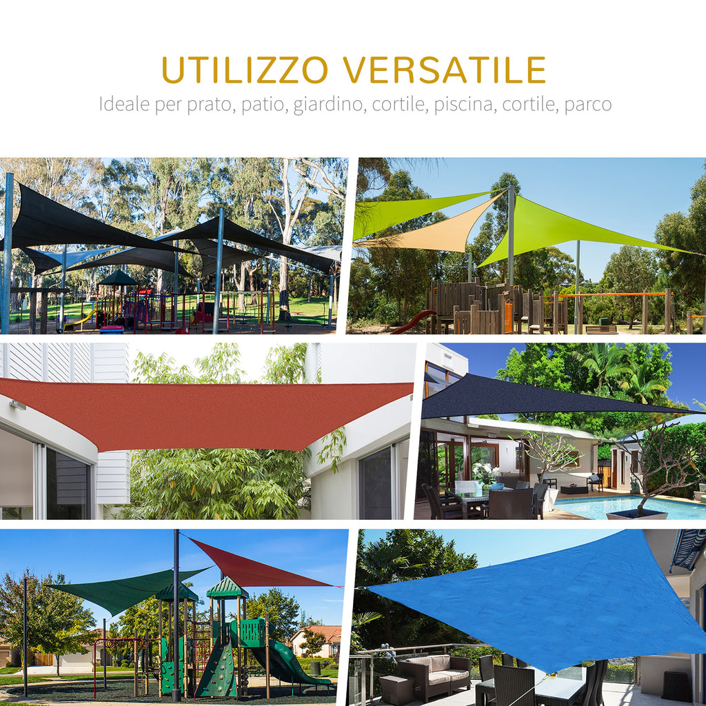 Anti-UV and Breathable Triangular Awning with D Hooks, in HDPE, 5x5x5 m, White and Blue - Borgè
