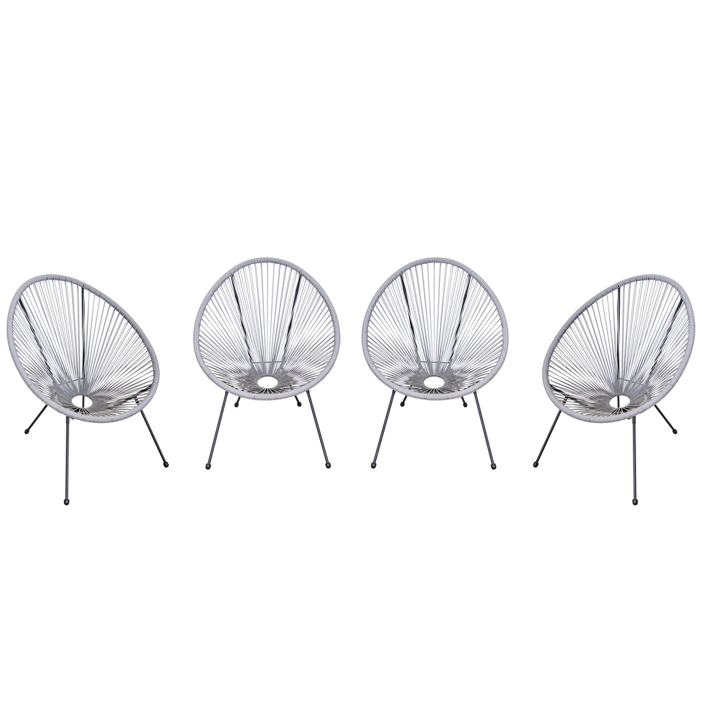 Set of 4 Oval Garden Chairs in PE Rattan and Metal in Boho Chic Style, Light Grey