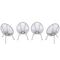 Set of 4 Oval Garden Chairs in PE Rattan and Metal in Boho Chic Style, Light Grey