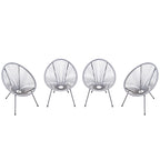 Set of 4 Oval Garden Chairs in PE Rattan and Metal in Boho Chic Style, Light Grey