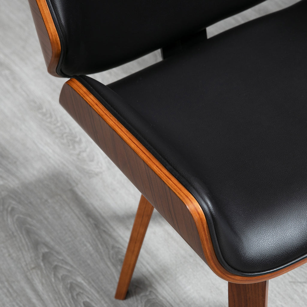 Set of 2 Vintage Style Dining Chairs Padded in Wood and PU Faux Leather, Black and Wood