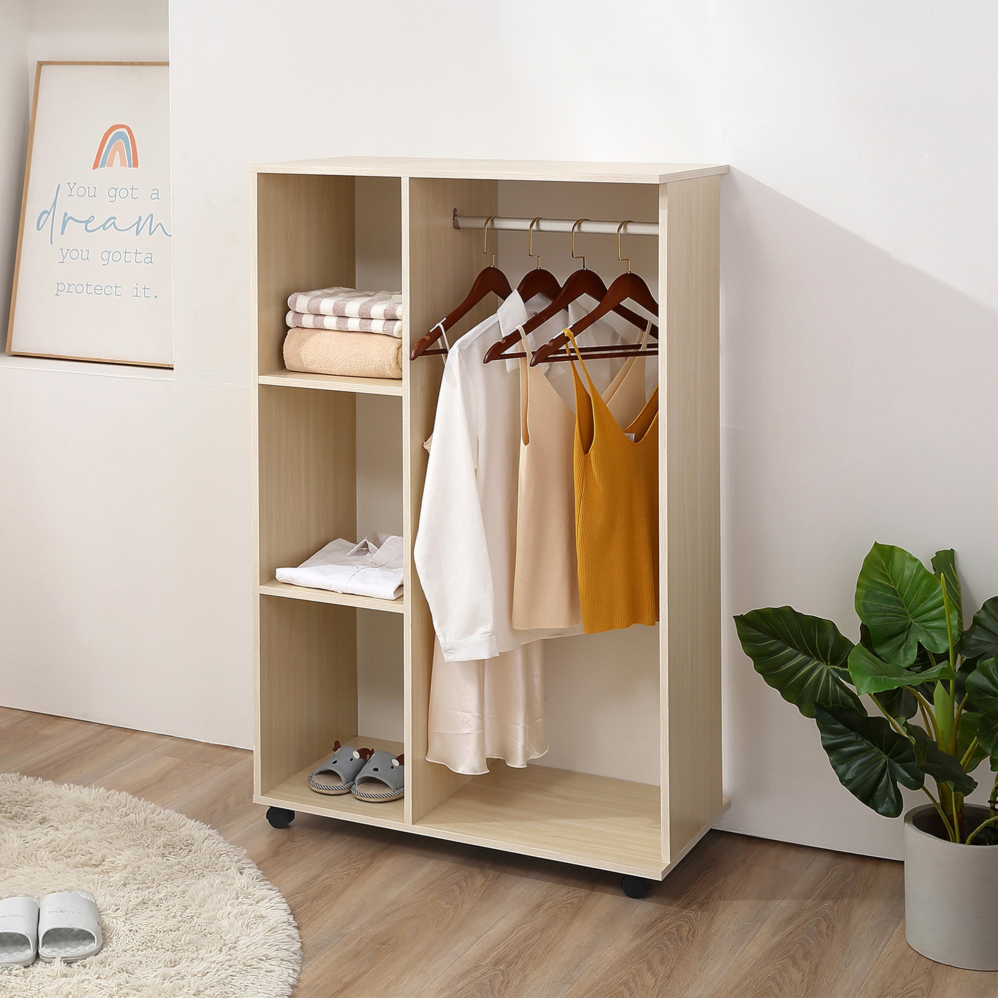 Coat Rack with 3 Shelves and Coat Rail, 80x40x128 cm, Beige