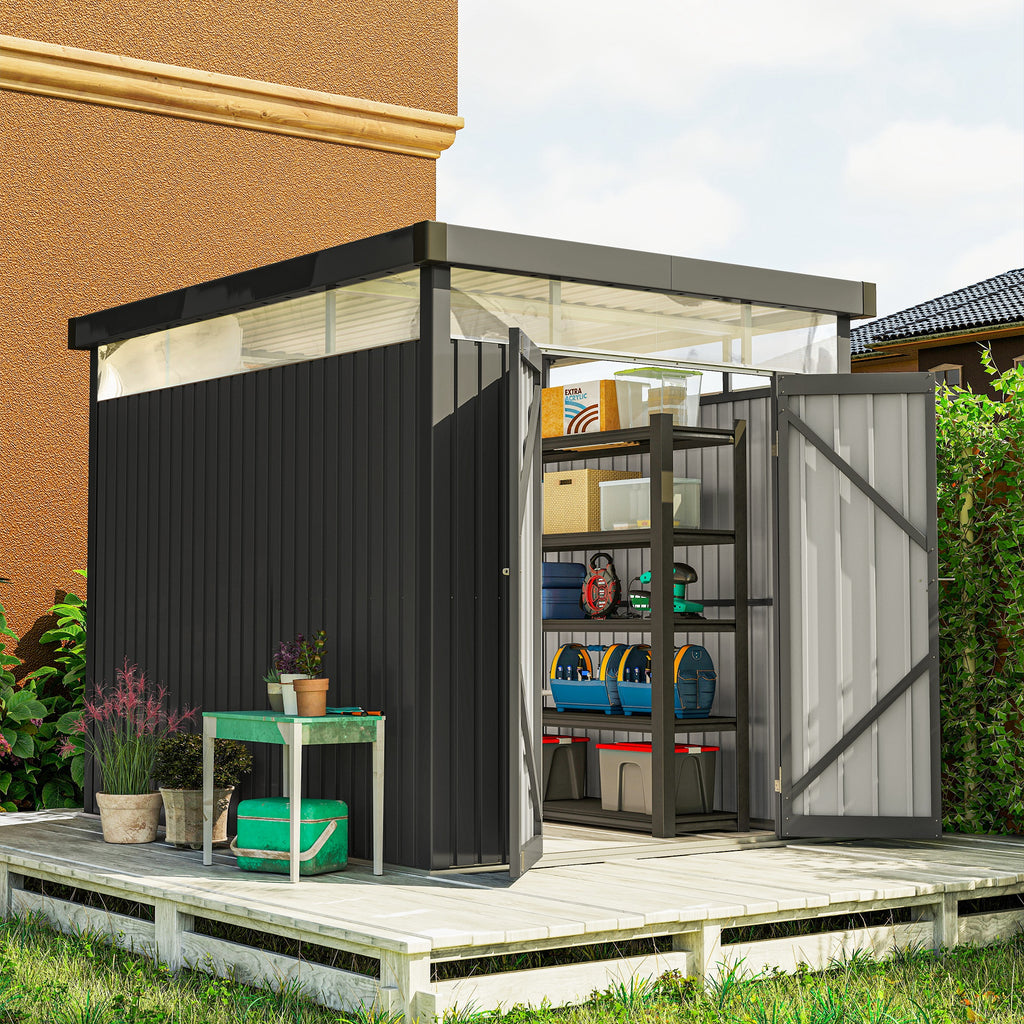 Garden Shed with Acrylic Skylight and Drainage Holes, Steel, 200x258x201 cm, Dark Gray