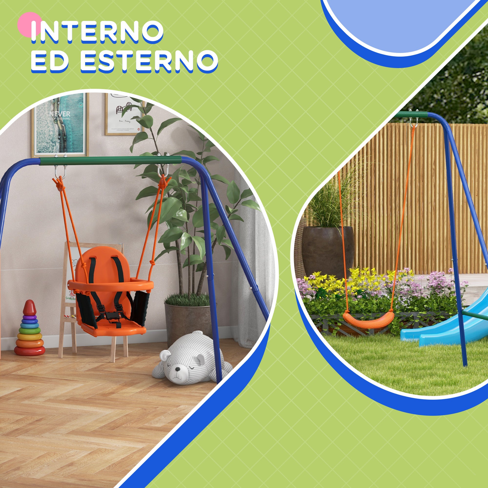 2-in-1 Garden Swing for Babies and Children from 6 Months to 8 Years, Orange and Blue