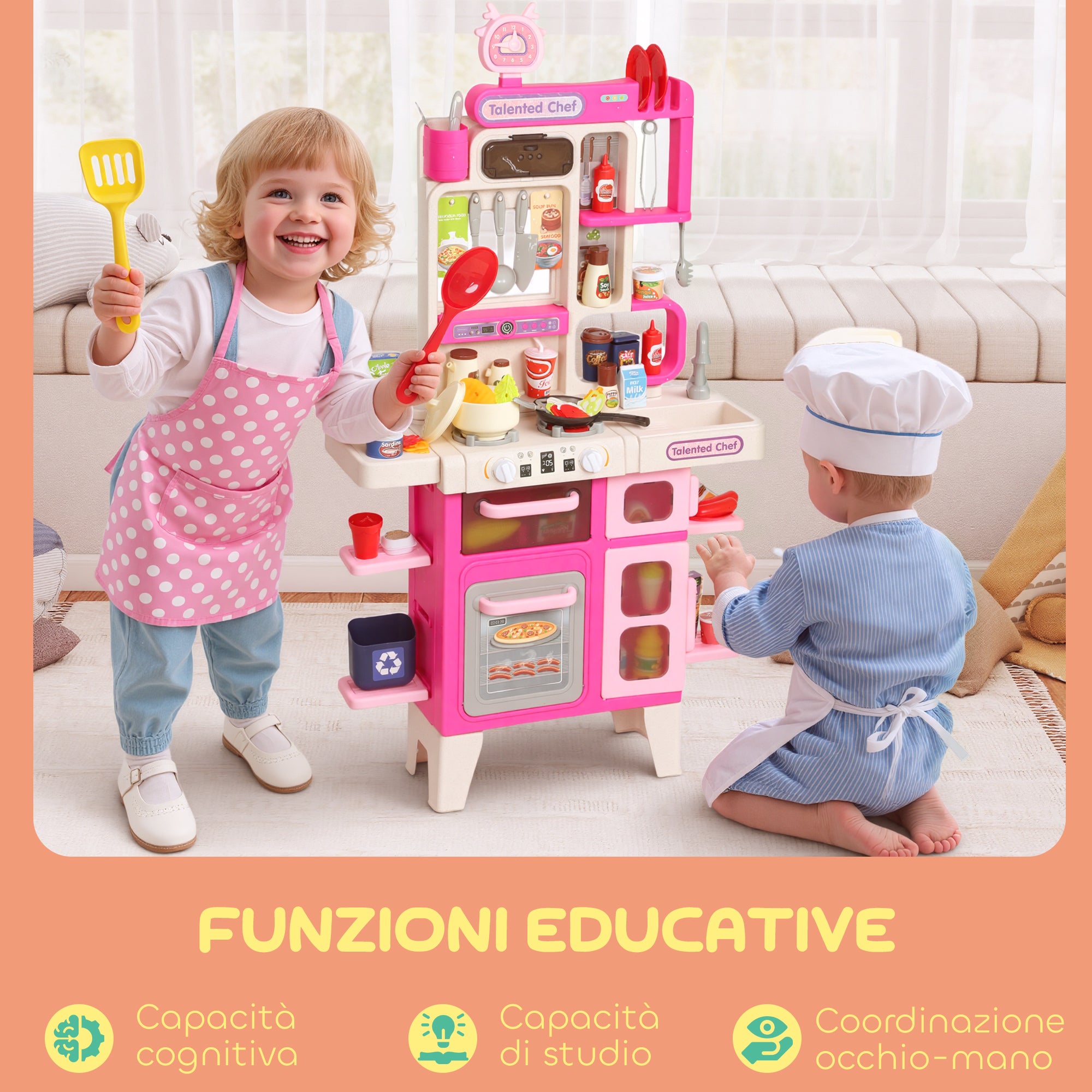Toy Kitchen for Children 3-6 Years Old with 104 Accessories, Made of PP, PE and ABS, 52.5x22x100 cm, Pink
