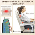 Vinsetto Breathable Leather-Effect Fabric Massage Office Chair with Remote Control and Adjustable Height, Cream