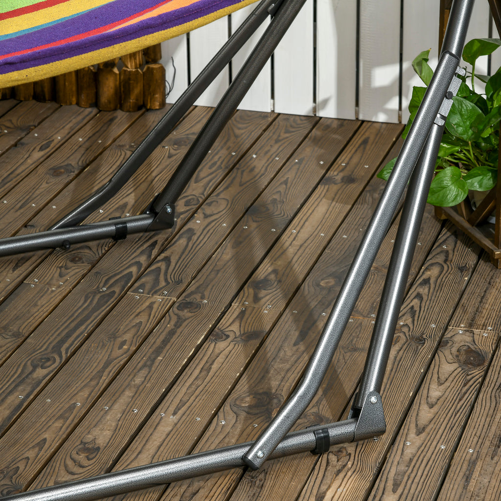 Outsunny Freestanding Hammock with Folding Stand, Cotton Lounger and Steel Frame, Multicolored