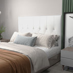 Double Bed Headboard Padded with Button Design, PU Leather and MDF, 160x7x120 cm, White