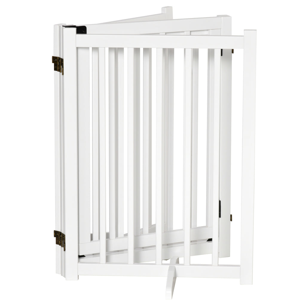 Folding Dog Gate for Small/Medium Dogs with Lock, Wooden, 237.5 x 36 x 80 cm - White