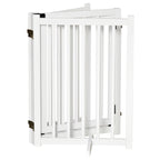 Folding Dog Gate for Small/Medium Dogs with Lock, Wooden, 237.5 x 36 x 80 cm - White